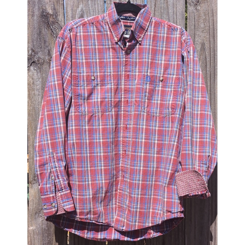 Wrangler George Strait Collection Plaid Western Button Down Shirt Mens Red Blue